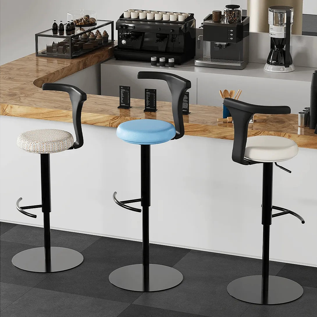 Sculptural Leather Bar Stool with Swivel Lift and Slim Pedestal Base