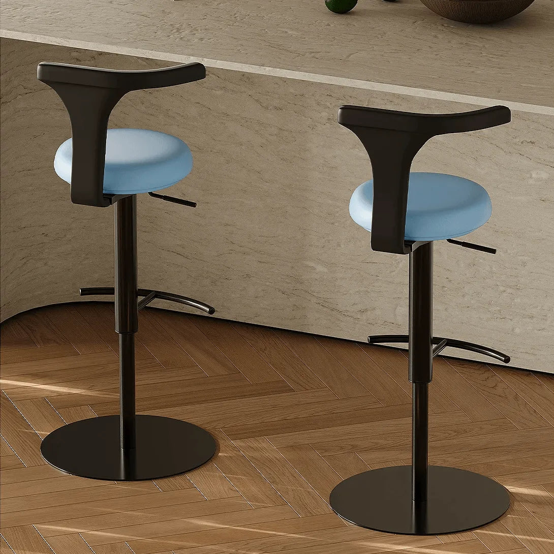 Sculptural Leather Bar Stool with Swivel Lift and Slim Pedestal Base