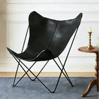 Sculptural Leather Butterfly Chair with Ergonomic Wingback Design