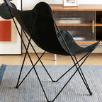 Sculptural Leather Butterfly Chair with Ergonomic Wingback Design