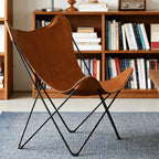 Sculptural Leather Butterfly Chair with Ergonomic Wingback Design