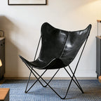 Sculptural Leather Butterfly Chair with Ergonomic Wingback Design