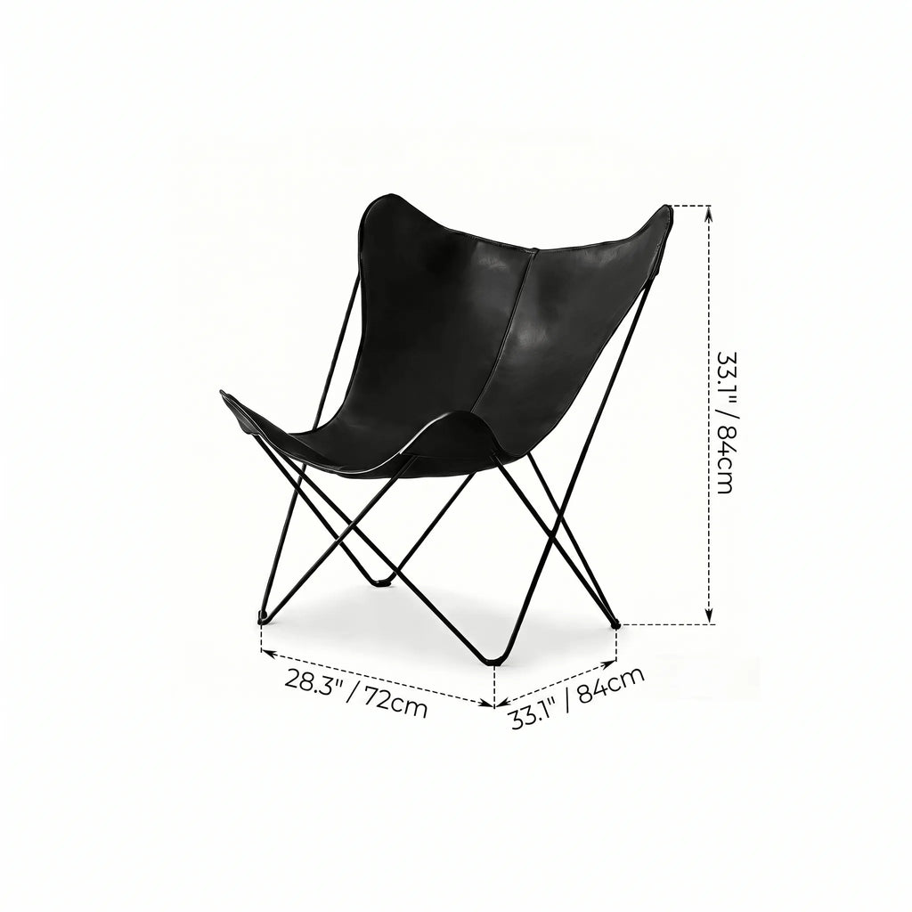 Sculptural Leather Butterfly Chair with Ergonomic Wingback Design