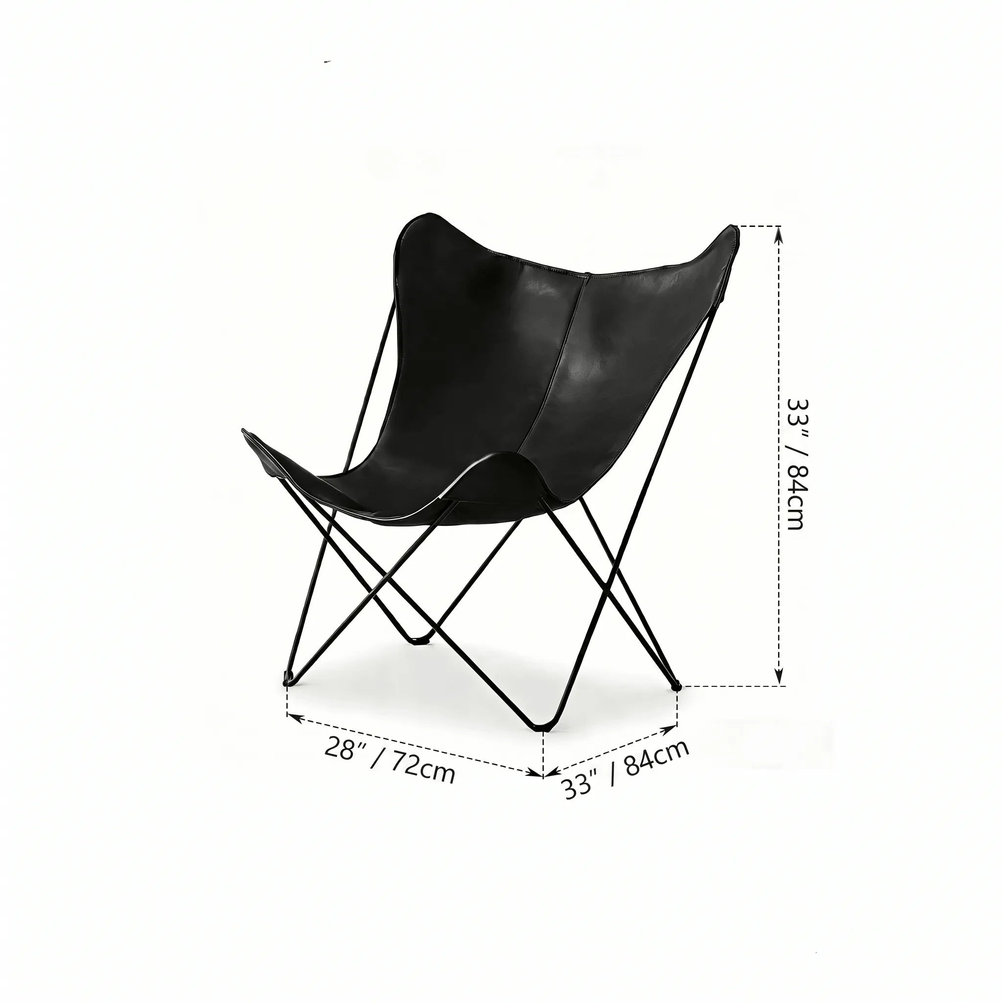 Sculptural Leather Butterfly Chair with Ergonomic Wingback Design Dimensions