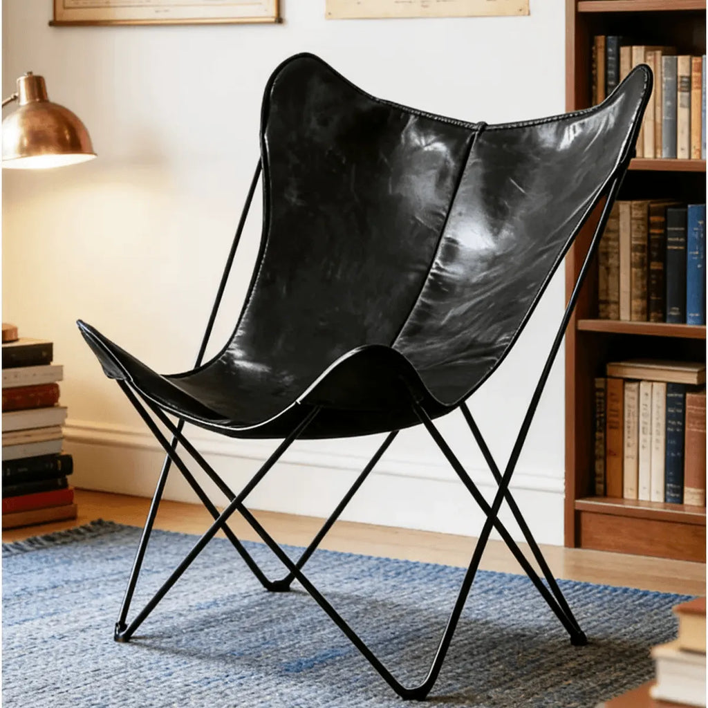 Sculptural Leather Butterfly Chair with Ergonomic Wingback Design Main Product Image