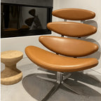 Sculptural Leather Corona Chair and Ottoman with Steel Swivel Base