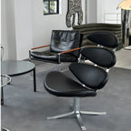 Sculptural Leather Corona Chair and Ottoman with Steel Swivel Base