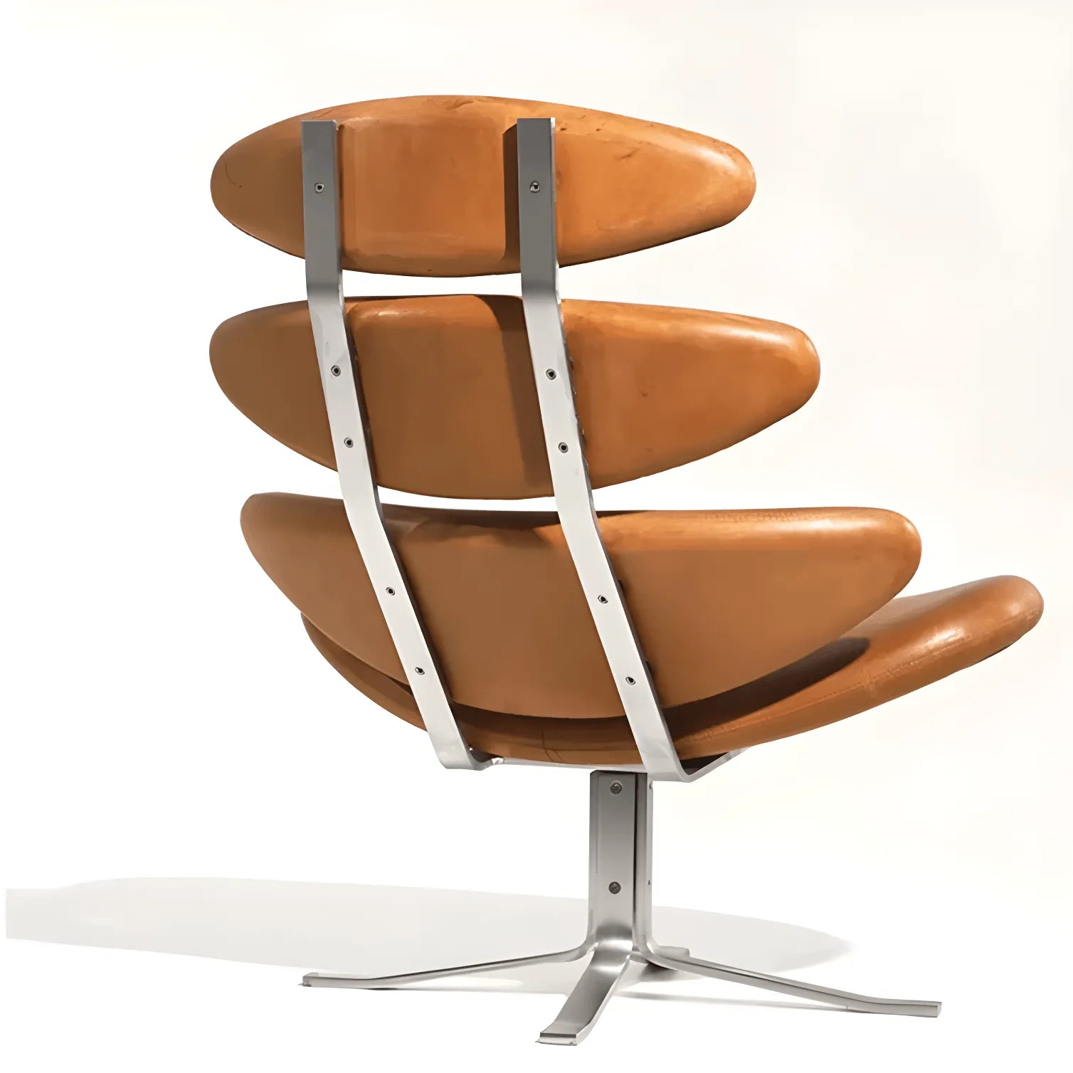 Sculptural Leather Corona Chair and Ottoman with Steel Swivel Base Secondary image
