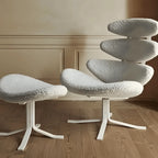 Sculptural Leather Corona Chair and Ottoman with Steel Swivel Base
