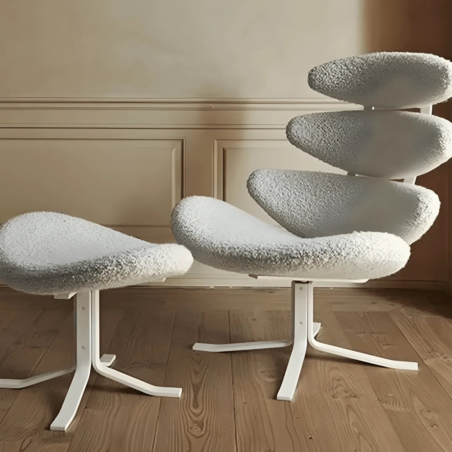 Sculptural Leather Corona Chair and Ottoman with Steel Swivel Base