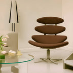 Sculptural Leather Corona Chair and Ottoman with Steel Swivel Base