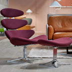 Sculptural Leather Corona Chair and Ottoman with Steel Swivel Base