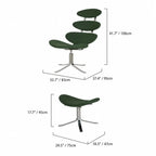 Sculptural Leather Corona Chair and Ottoman with Steel Swivel Base Dimensions