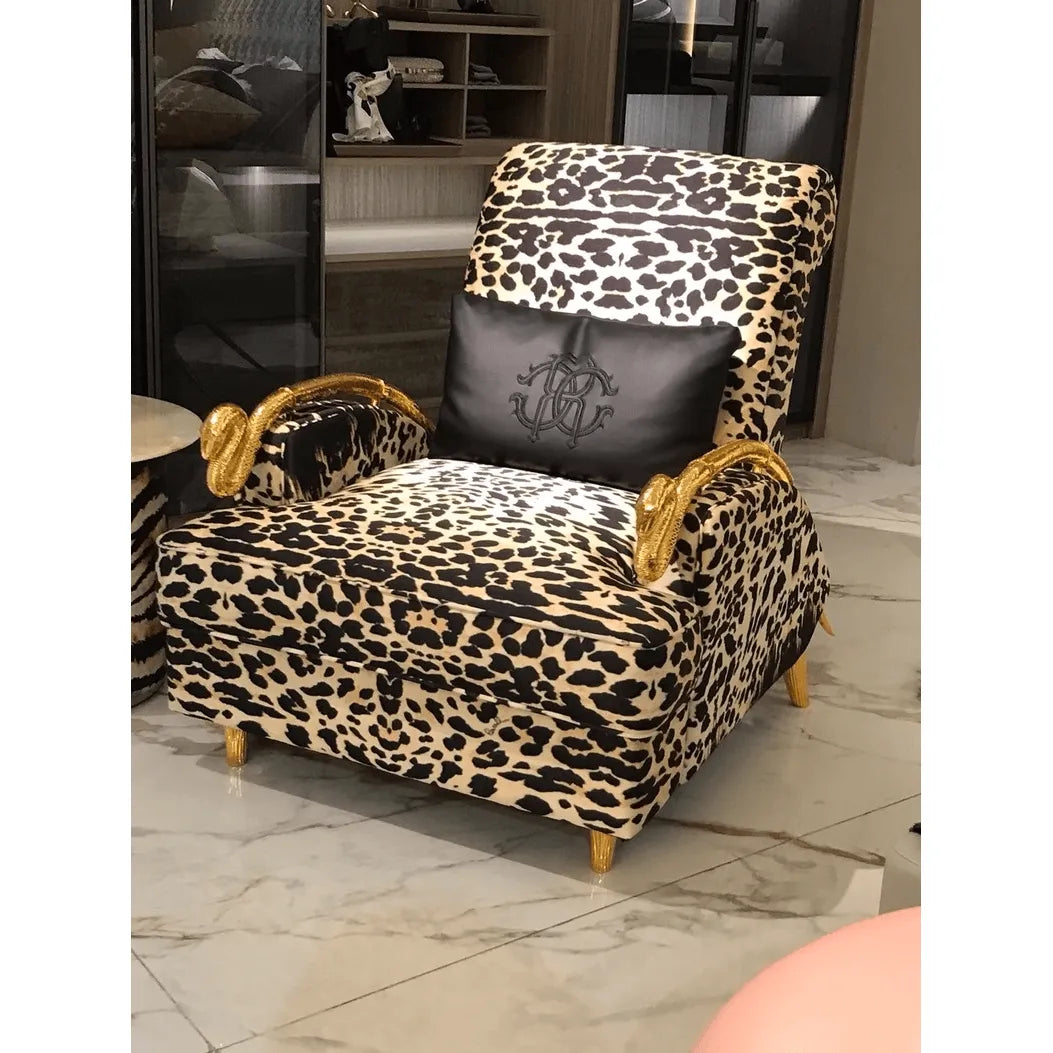 Sculptural Leopard Accent Chair Series With Gilded Serpent Arms