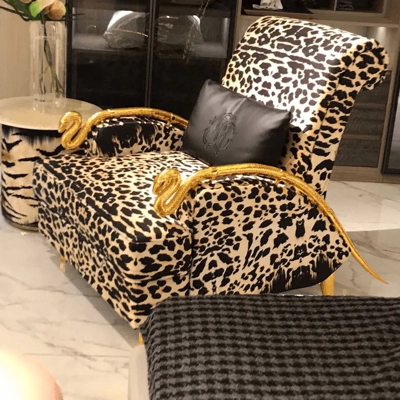 Sculptural Leopard Accent Chair Series With Gilded Serpent Arms