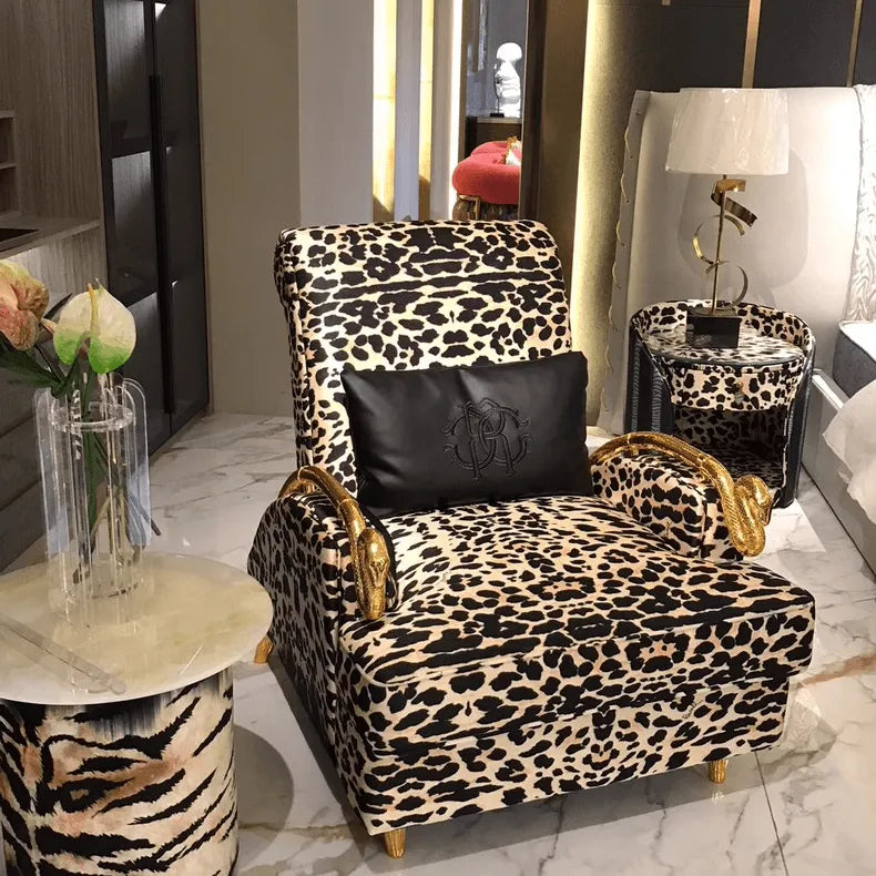 Sculptural Leopard Accent Chair Series With Gilded Serpent Arms Main Product Image