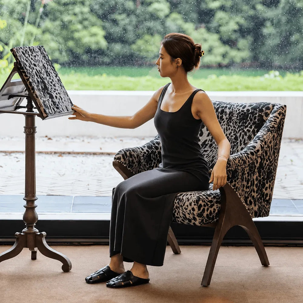 Sculptural Leopard Wingback Chair Series with Exposed Wood Frame and Rich Textures