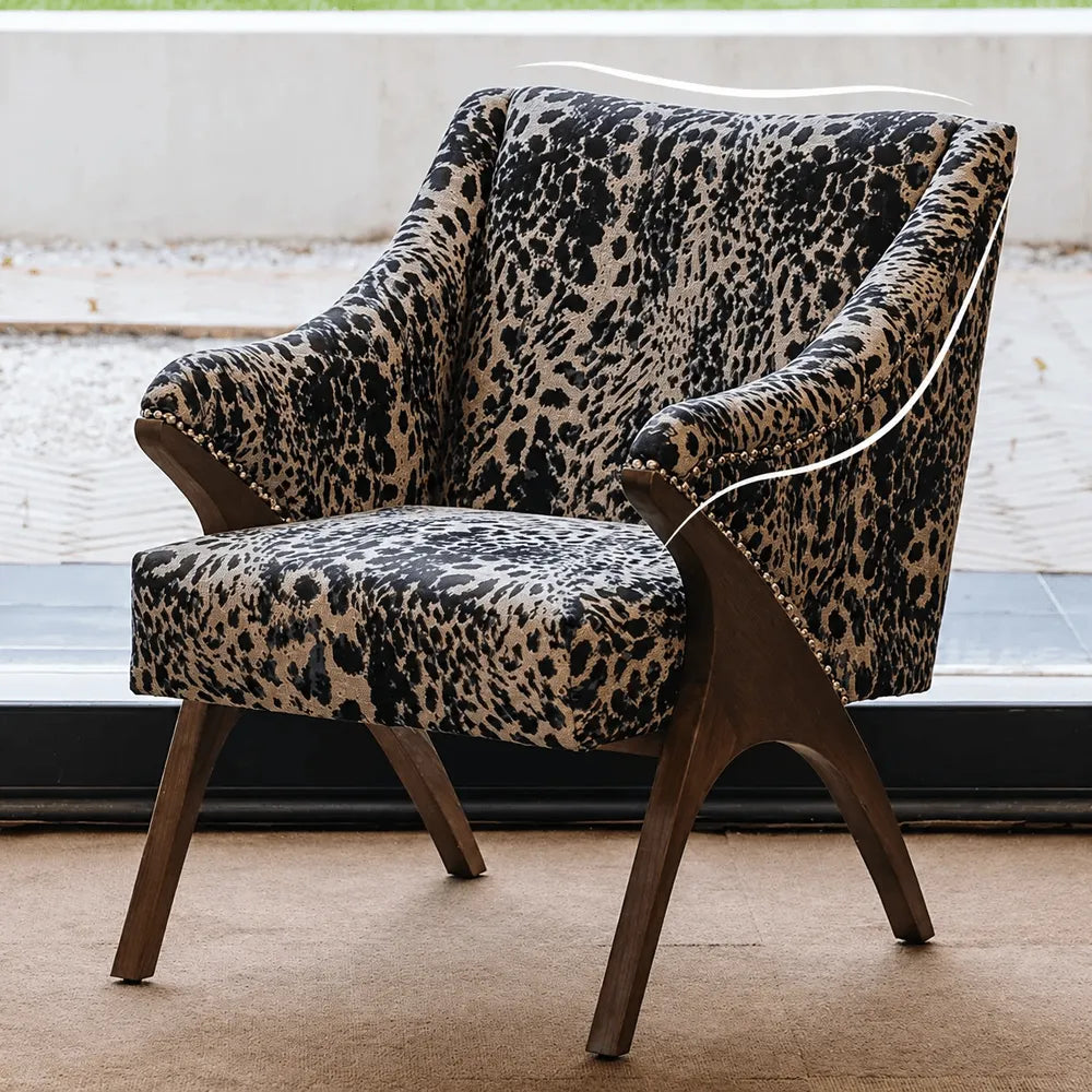 Sculptural Leopard Wingback Chair Series with Exposed Wood Frame and Rich Textures