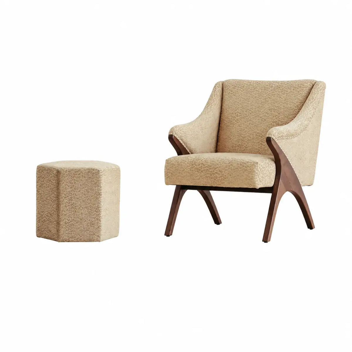 Sculptural Leopard Wingback Chair Series with Exposed Wood Frame and Rich Textures