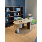 Sculptural Light Wood Crescent Office Desk with Rounded Oval Silhouette