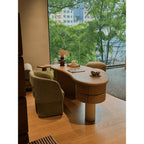 Sculptural Light Wood Crescent Office Desk with Rounded Oval Silhouette