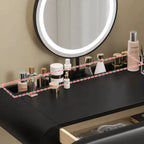 Sculptural Makeup Vanity with Floating Storage and Ring Light Mirror