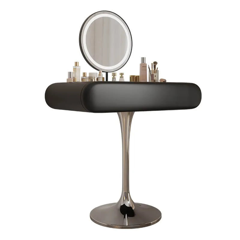 Sculptural Makeup Vanity with Floating Storage and Ring Light Mirror