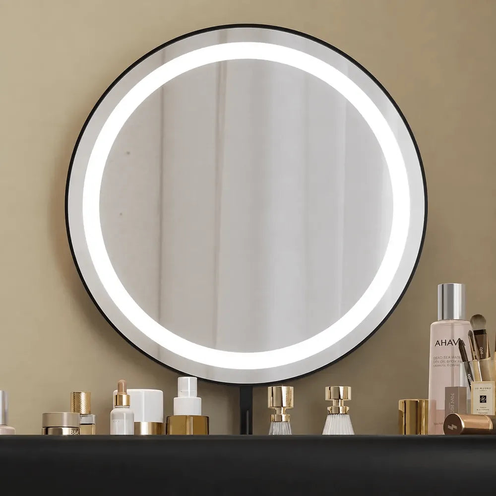 Sculptural Makeup Vanity with Floating Storage and Ring Light Mirror