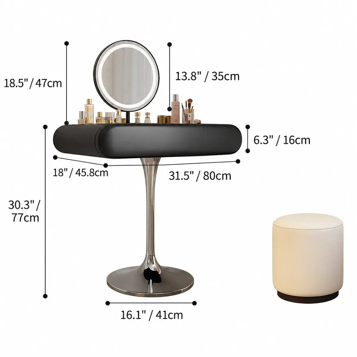 Sculptural Makeup Vanity with Floating Storage and Ring Light Mirror