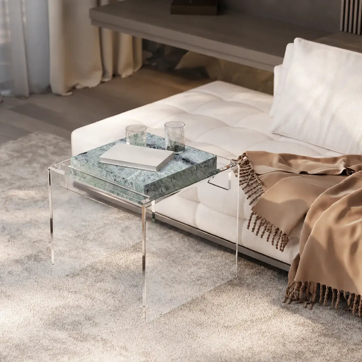 Sculptural Marble Acrylic Side Table Series for Refined Lounge Spaces