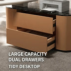 Sculptural Marble-Look Office Desk With Curved Storage Cabinet