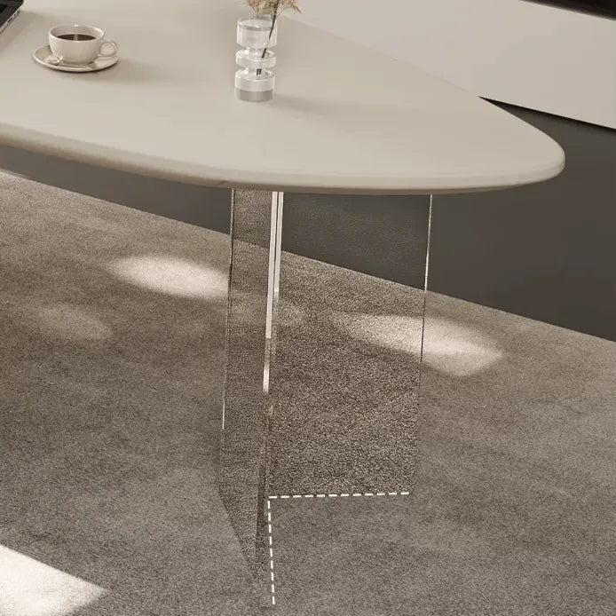 Sculptural Marble-Look Office Desk With Curved Storage Cabinet