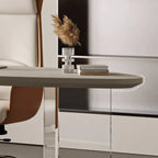 Sculptural Marble-Look Office Desk With Curved Storage Cabinet