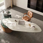 Sculptural Marble-Look Office Desk With Curved Storage Cabinet
