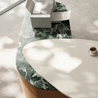 Sculptural Marble-Look Office Desk With Curved Storage Cabinet