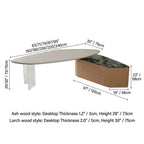 Sculptural Marble-Look Office Desk With Curved Storage Cabinet Dimensions