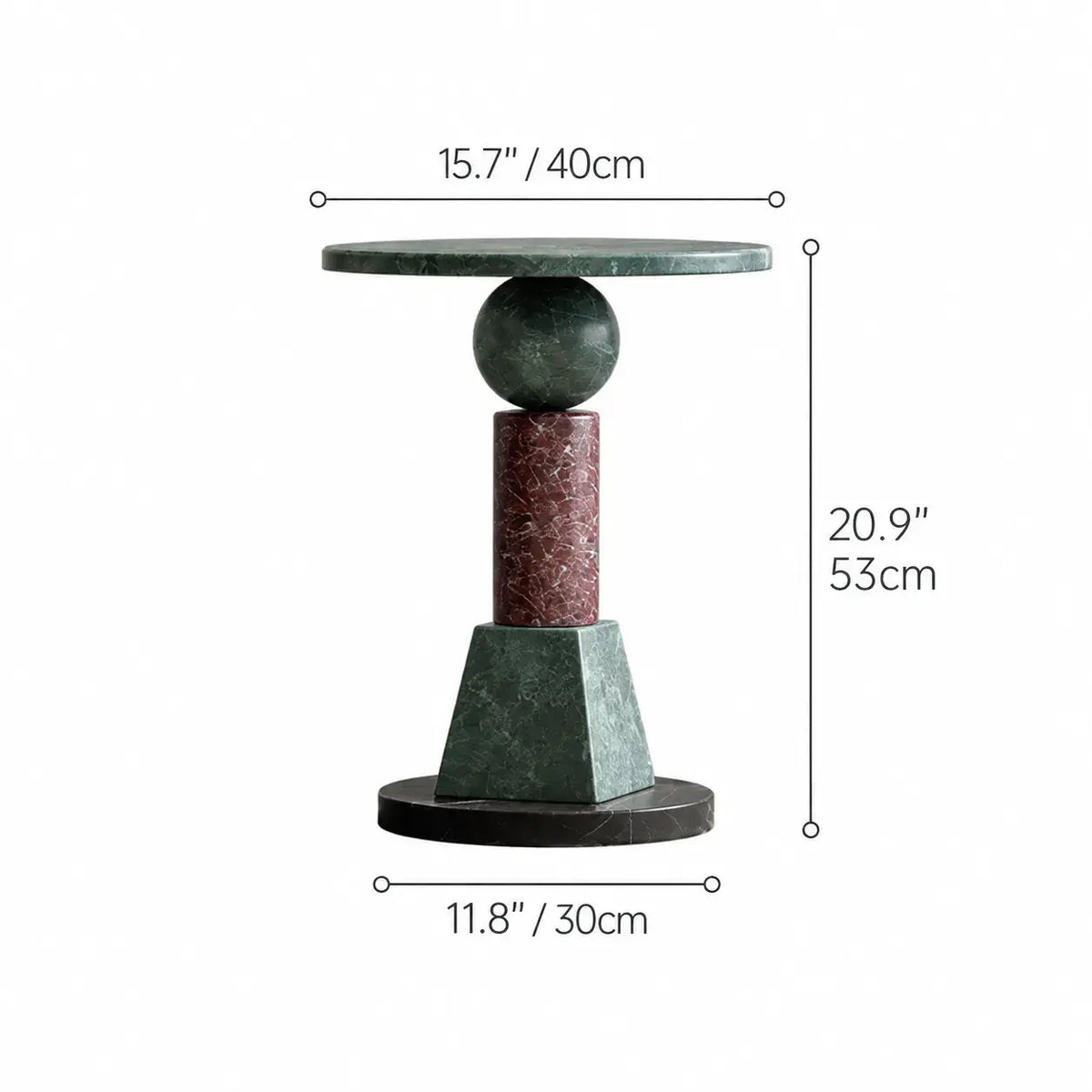 Sculptural Marble Side Table in Layered Gem Tones With Rounded Edge Dimensions