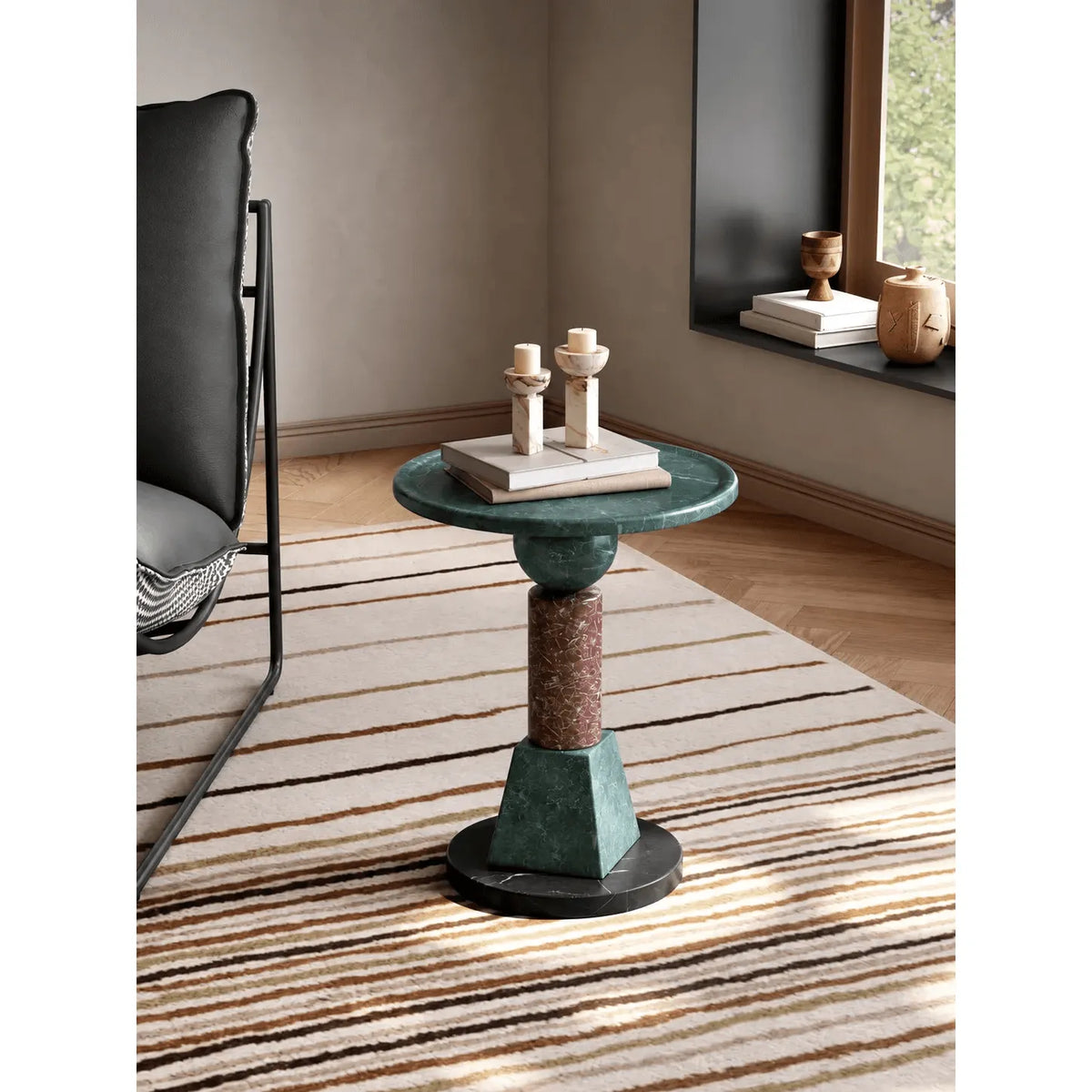 Sculptural Marble Side Table in Layered Gem Tones With Rounded Edge Main Product Image