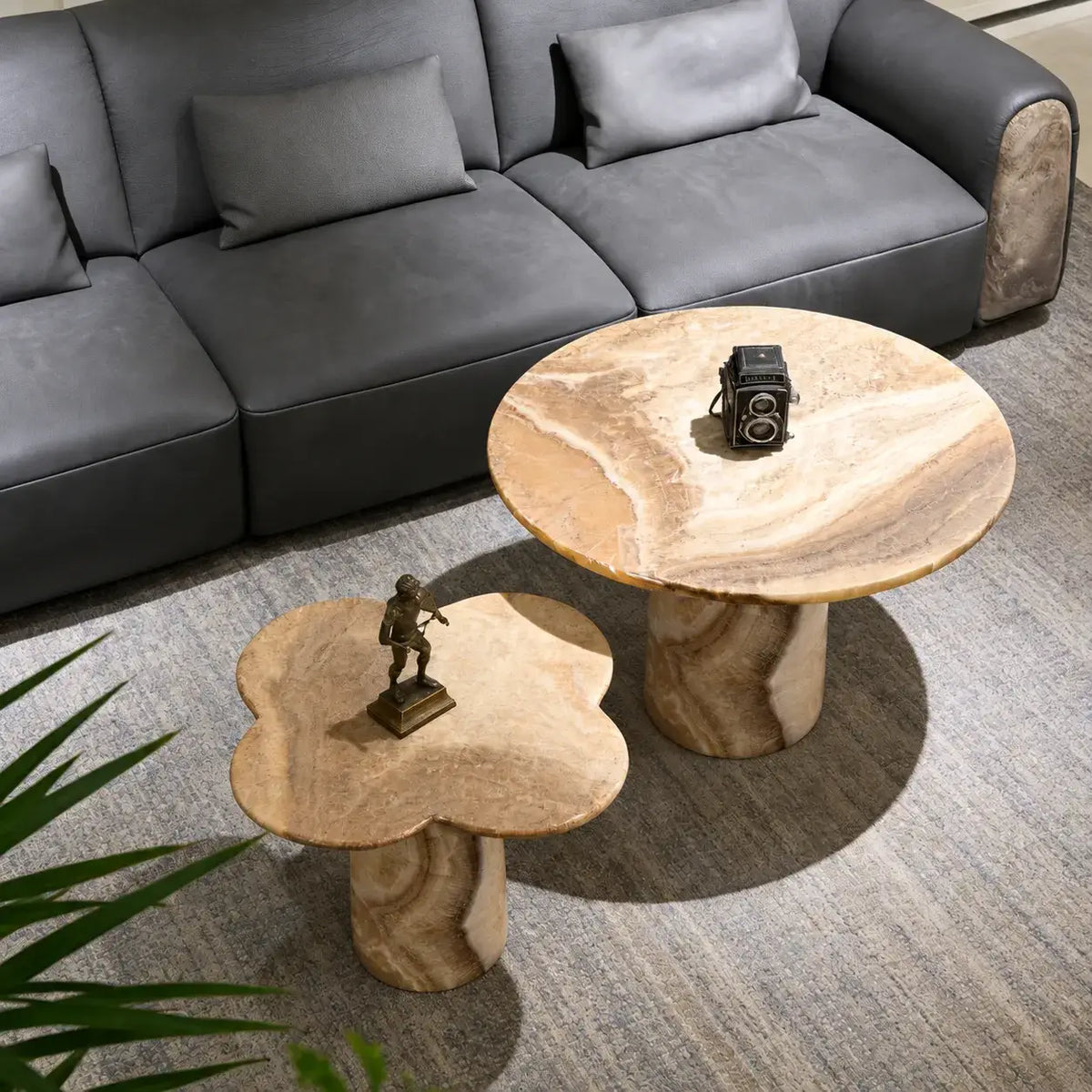 Sculptural Marble Side Table Series, Clover or Round Nested Accent Pair