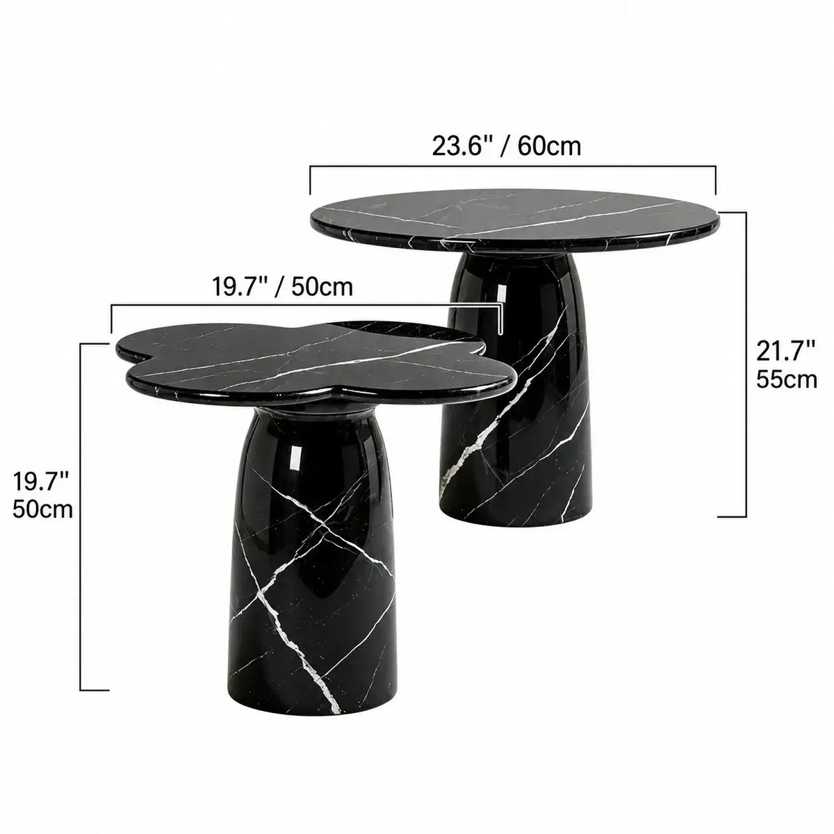 Sculptural Marble Side Table Series, Clover or Round Nested Accent Pair