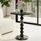 Sculptural Marble Side Table With Orb Column Base for Sofa Corners
