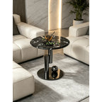 Sculptural Marble Side Table with Stainless Steel Base and Round Pedestal