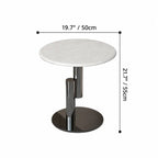 Sculptural Marble Side Table with Stainless Steel Base and Round Pedestal