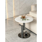 Sculptural Marble Side Table with Stainless Steel Base and Round Pedestal