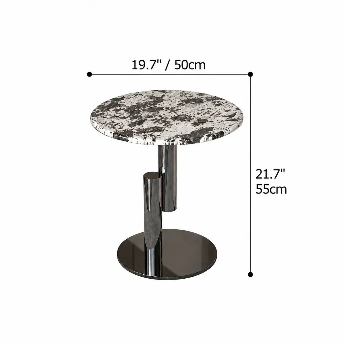 Sculptural Marble Side Table with Stainless Steel Base and Round Pedestal