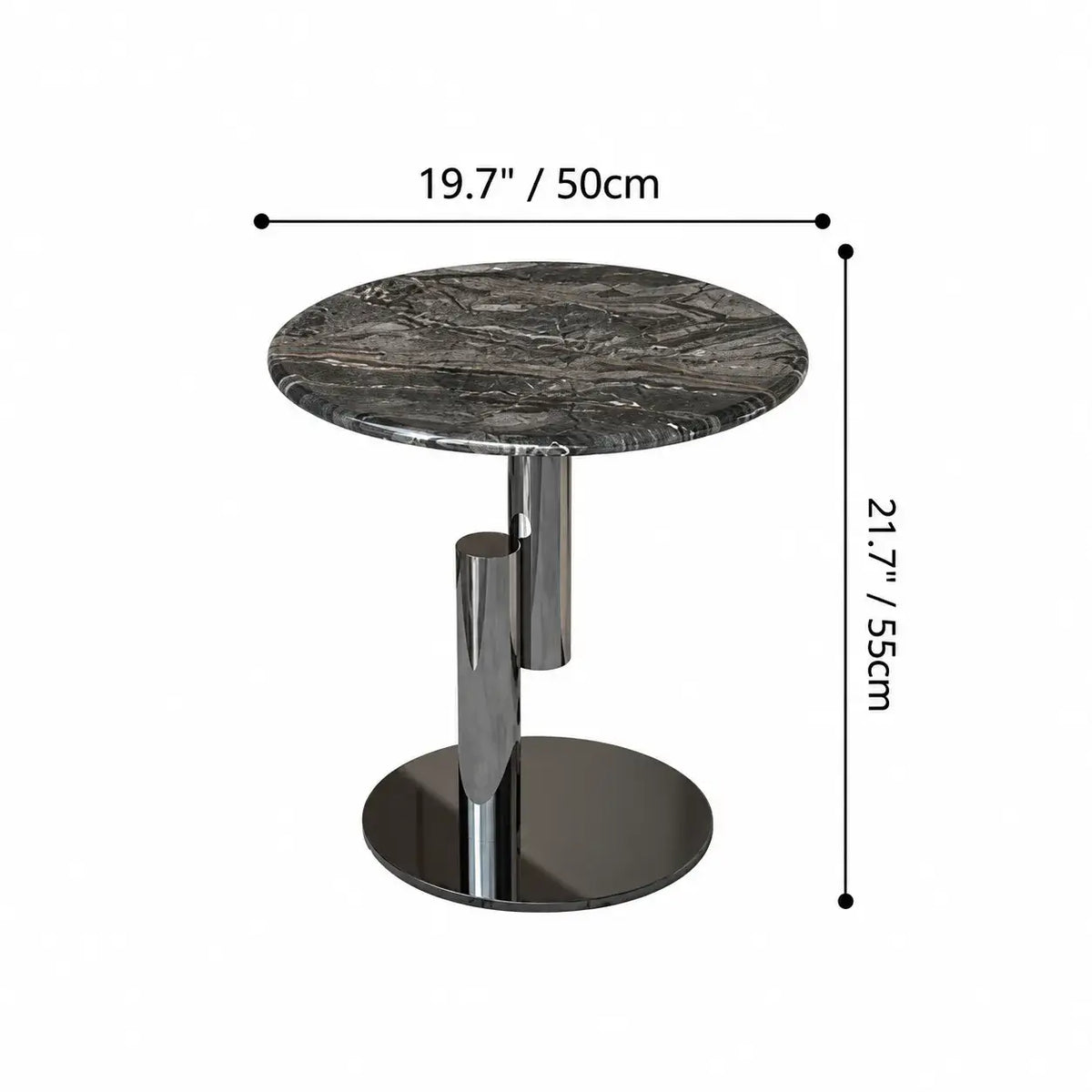 Sculptural Marble Side Table with Stainless Steel Base and Round Pedestal