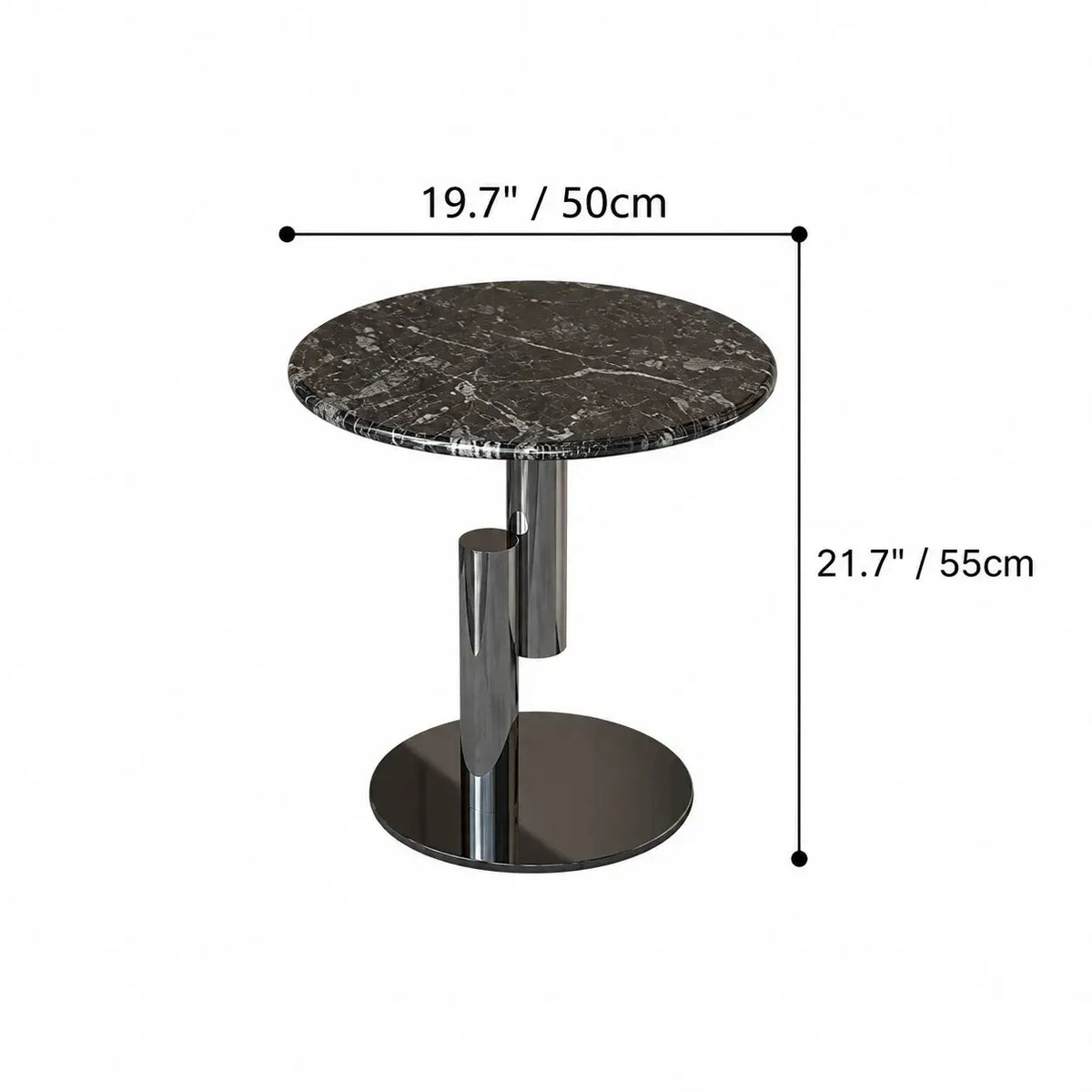 Sculptural Marble Side Table with Stainless Steel Base and Round Pedestal
