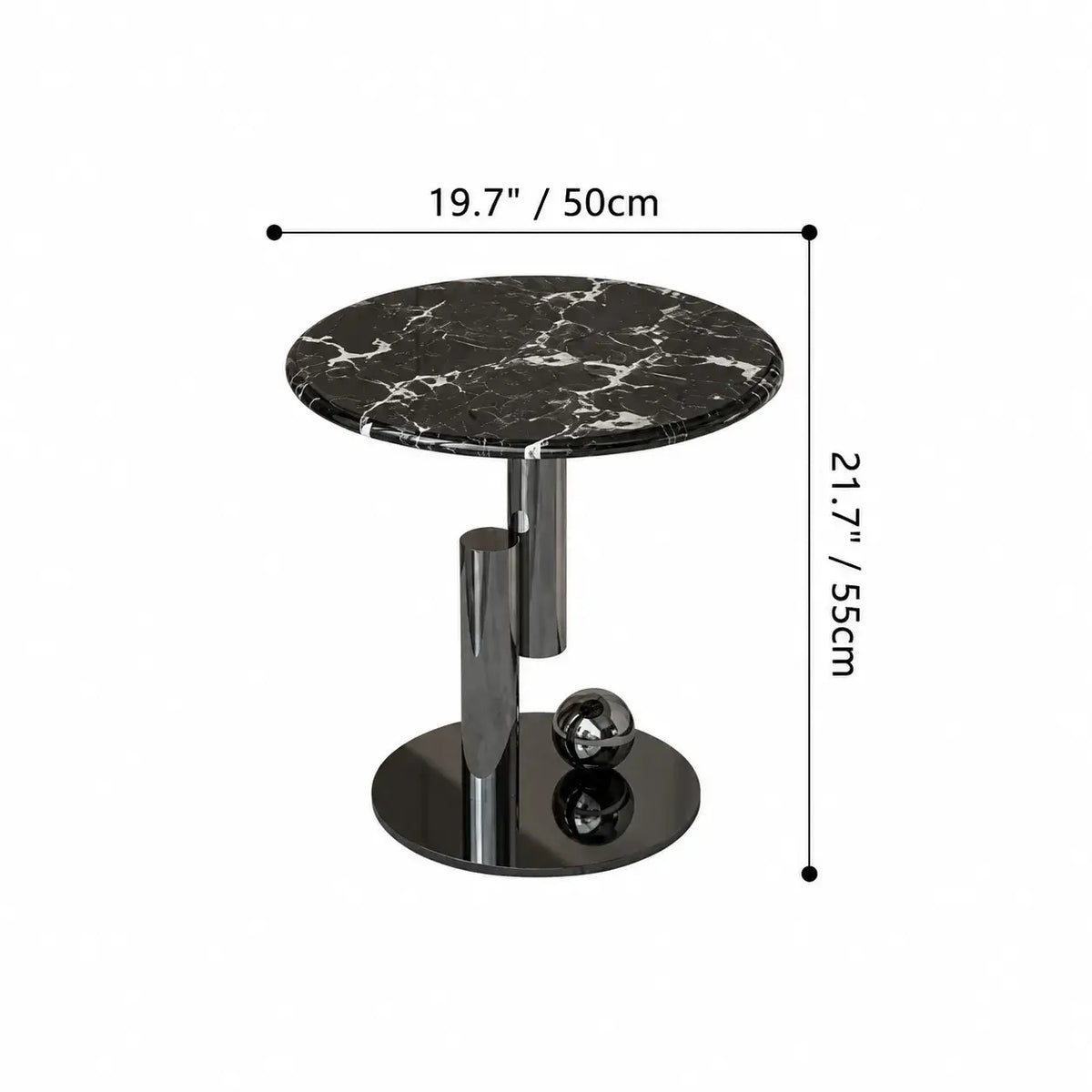 Sculptural Marble Side Table with Stainless Steel Base and Round Pedestal Dimensions