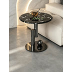 Sculptural Marble Side Table with Stainless Steel Base and Round Pedestal Main Product Image