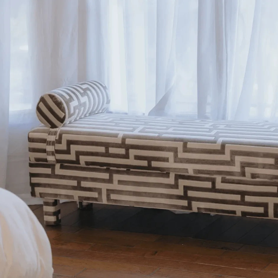 Sculptural Maze Bench in Gray and White with Wrapped Silhouette